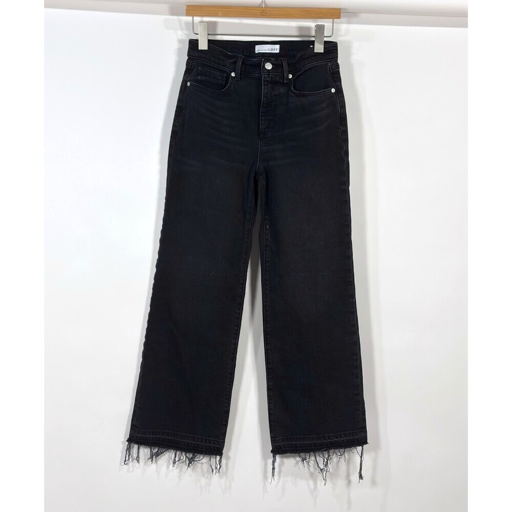 Loft The Wide Leg Black Raw Hem Dark Wash Denim Jeans - Size 0/25